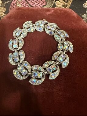 VTG Bogoff Signed AB Blue Rhinestone Link Bracelet